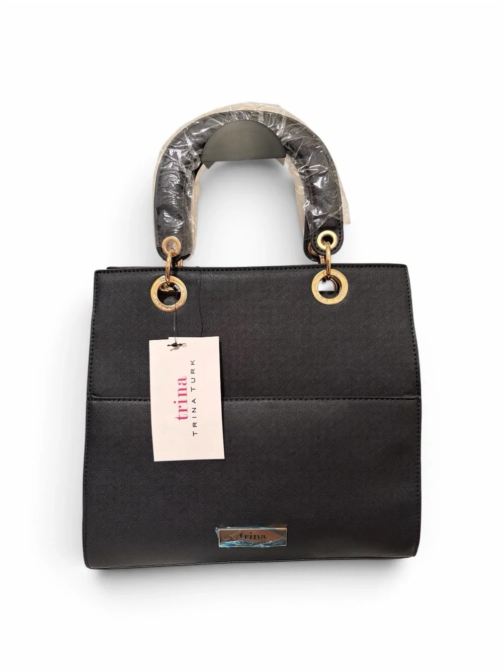 Trina Turk Black Structured Top-Tote w/Front Slip Pocket